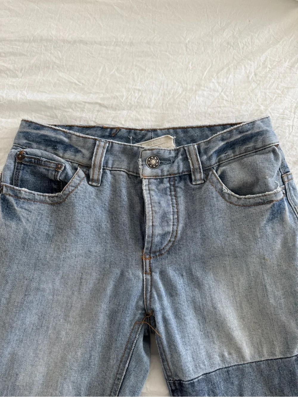 Free People Patchwork Skinny Ankle Jeans Raw Hem Colorblock Denim Size 25